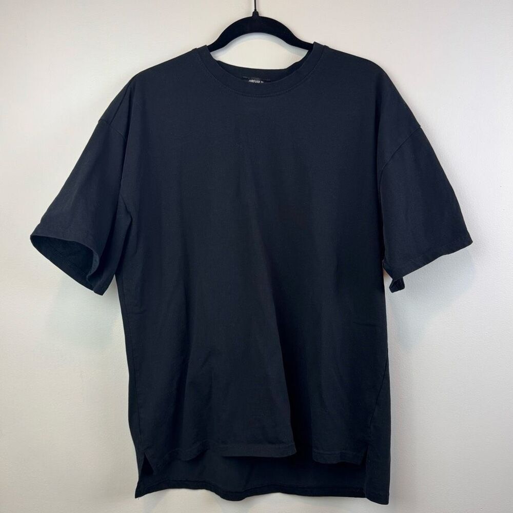 Forever 21 Men Black Oversized Crewneck T-Shirt Size M